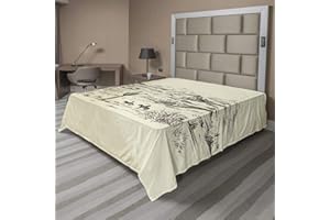 Ambesonne Western Flat Sheet, Wild West Landscape Illustration Mountains Desert Plants Cowboys on Horses, Soft Comfortable Top Sheet Decorative Bedding 1 Piece, King Size, Beige Black