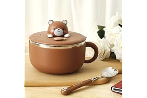 Ramen Bowl with Lid and Handle, 40.6 OZ/1200ML Stainless Steel Noodle Bowls, Cute Ramen Bowl with Fork, Practical Instant Ser