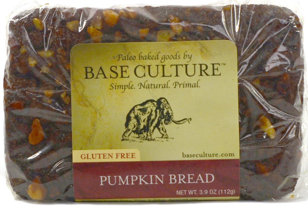 Base Culture Nutty Pumpkin Bread, Snack Size | 100% Paleo Certified, Gluten Free, Grain Free, Non GMO, Dairy Free, Soy Free | 4g Protein Per Loaf, 3.2oz