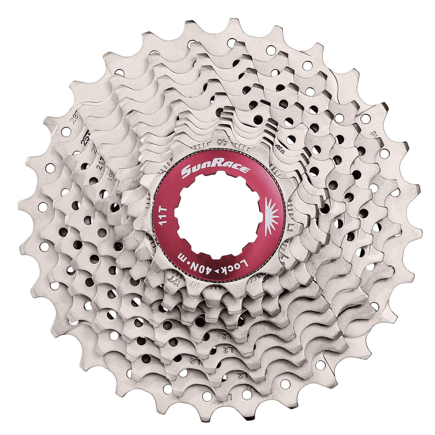 SUNRACE MX Ruota Libera 11V Unisex Adulto, Argento/Rosso, 11-32D