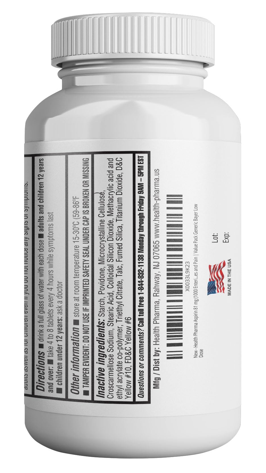 Aspirin 81 mg (1000 Enteric Coated Tablets) | Adult Low Dose Strength Pain Reliever (NSAID) | Safe Pain Relief for Minor Aches and Pain | Value Pack Generic