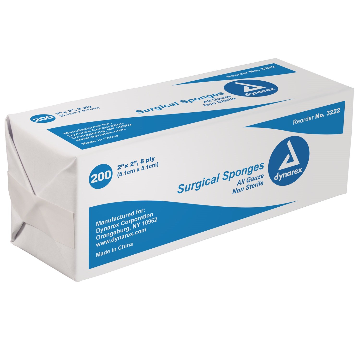 DynarexGauze Sponge 100% Cotton 8-ply 2 x 2" Square (#3222, Sold Per Box)