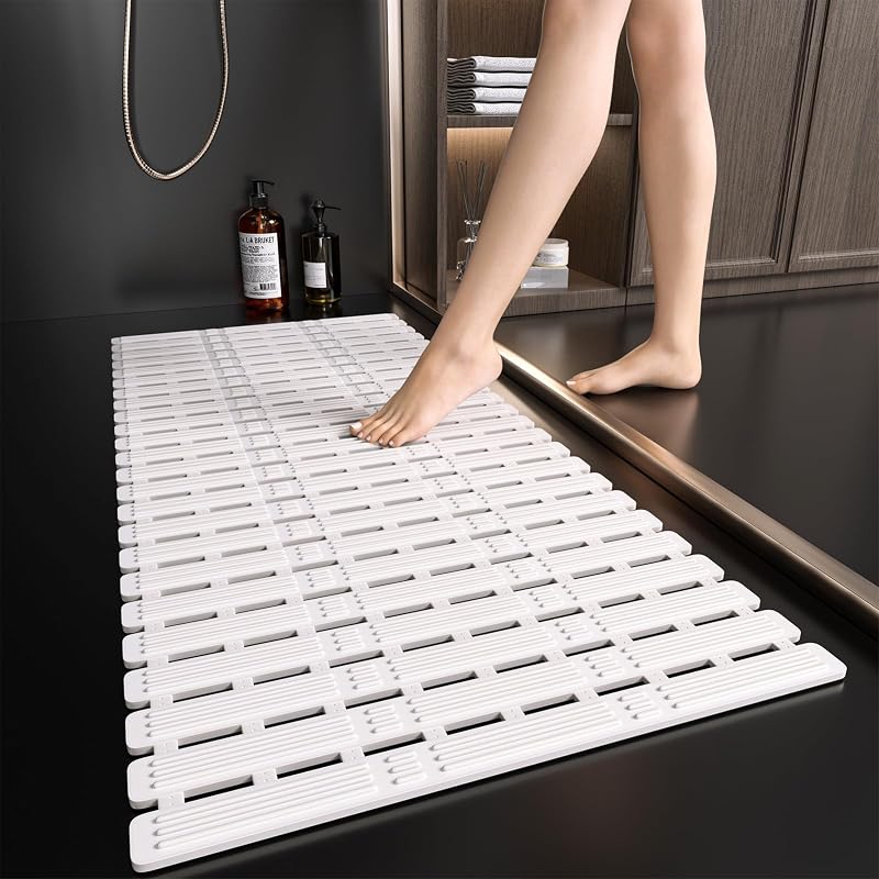 XIYUNTE Large Shower Mat 90x40cm Non Slip Anti Mould Cut to Size Cream