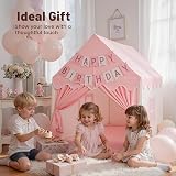 Wilwolfer Princess Play Tent for Kids Indoor Beige Pink 77x113x115 cm view 6