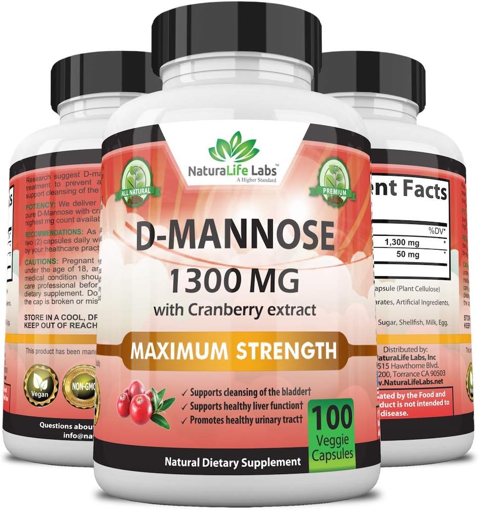 D-Mannose 1,300 mg with Cranberry Extract Fast-Acting, Flush Impurities, Natural Urinary Tract Health- 100 Veggie Capsules: Health & Personal Care