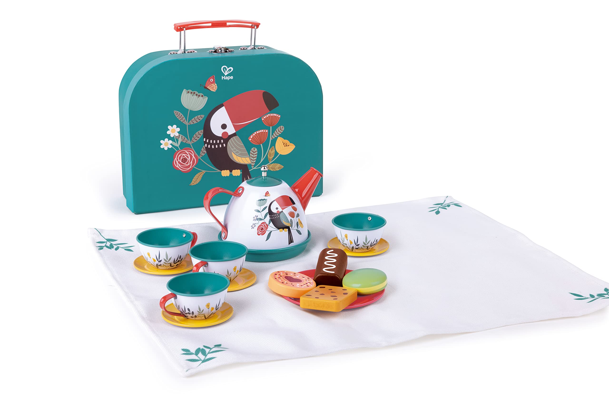 Hape Tea Time Play Set with Case, Kitchen Accessories for Travel and Creative Role Play, 3+ Years