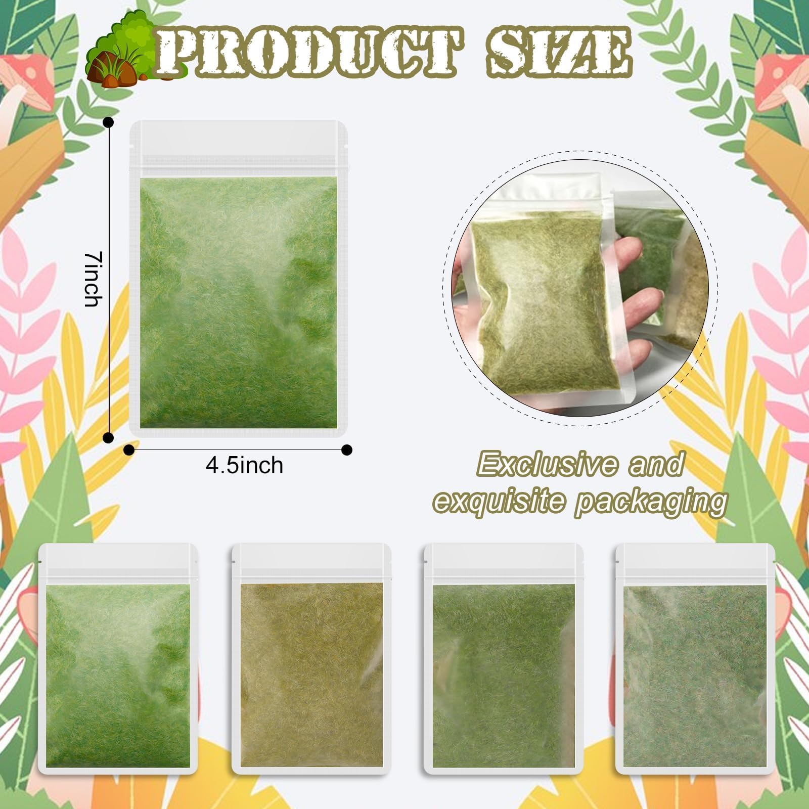 Warmtree 4 Pcs Mixed Static Grass Terrain Powder 3mm Diorama Grass Model Grass Diorama Supplies Terrain Model Kit Sand Table Simulation Landscape War Game Miniatures Fairy Garden