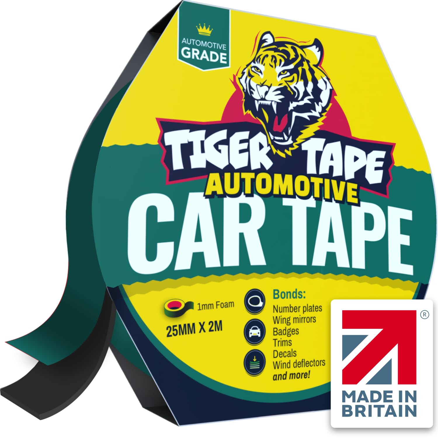 Tiger Tape® UK Made. Car Number Plate Tape | Heavy Duty Automotive Grade Mounting Adhesive | Extra Strong Double Sided Tape for Vehicle Number Plates, Licence Plates, Car Registration (2 UK Plates)