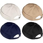 URATOT 4 Pieces Brimless Hat Docker Cap Retro Cotton No Brim Hat Adjustable Rolled Cuff Brimless Hats for Men