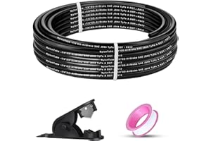 LUMANIOUS 1/4" OD x 50FT DOT Air Line Black SAE J 844 PA12 Nylon Air Brake Tubing with Cutter and Teflon Tape, Pneumatic Nylon Air Line Hose for Semi Truck Trailer Air Brake System & Fluid Transfer