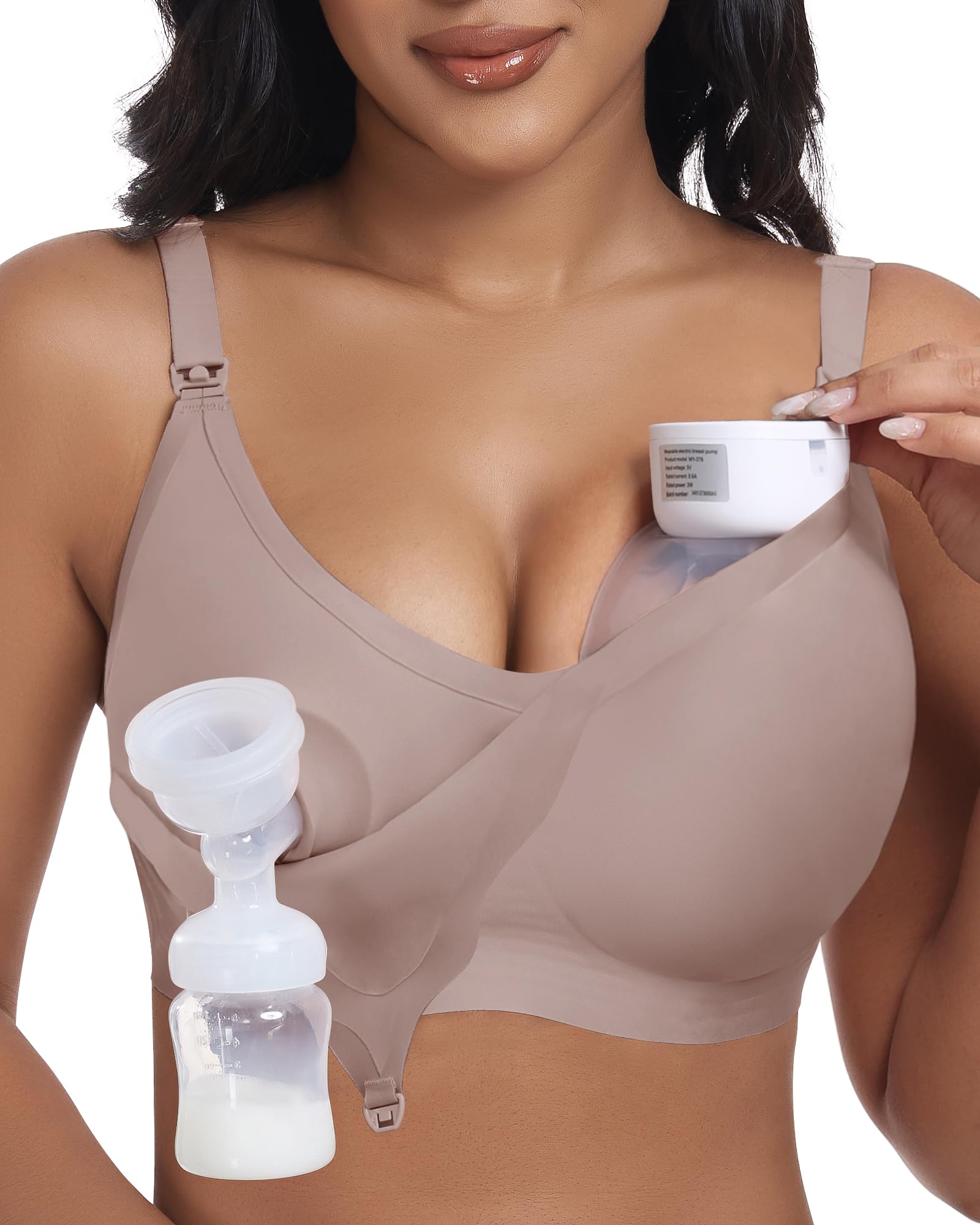 Photo 1 of As Fairy Wireless Seamless Pumping Bra Hands Free Nursing Bra Wirefree Comfort Wearable Breast Pump Bras (Light Grey 2XL)