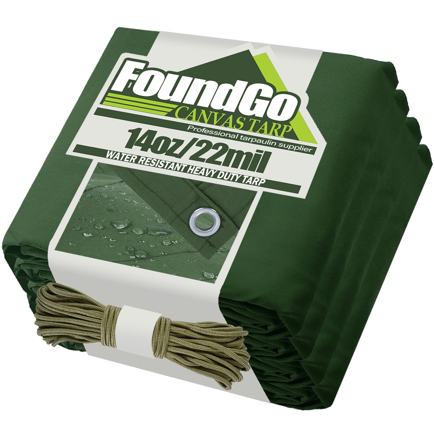 FoundGo Canvas Tarp 8' x 10' Heavy Duty Water