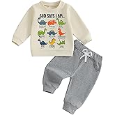 Nyapruwe Toddler Baby Boy Fall Outfit Funny Print Long Sleeve Sweatshirt Joggers Pants Set Kids Warm Winter Clothes