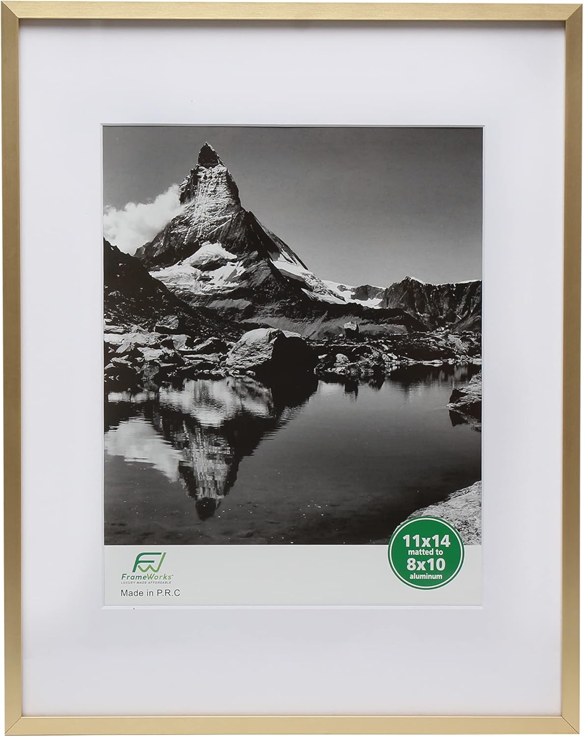 Photo Albums, Frames & Accessories - FrameWorks 11”x14” Matted to 8”x10” – Deluxe Brass Gold Aluminum Contemporary Picture Frame with Tempered Glass and Removable Mat