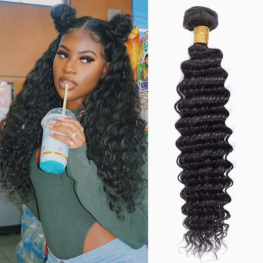 Brazilian Virgin Deep Wave Human Hair 1 Bundles 100% Unprocessed Deep Curly Human Hair 1 Bundles Natural Black Color (10 Inch/new) — image 1
