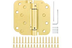 KIW 4 in Door Hinges Stain Brushed Brass More Than Nickel/Matte Black Hinges Heavy Duty Hardware Auto/Automatic Door Closer Bedroom Spring Hinge Gate Cabinet House Home Furniture Commercial Silent Hinges