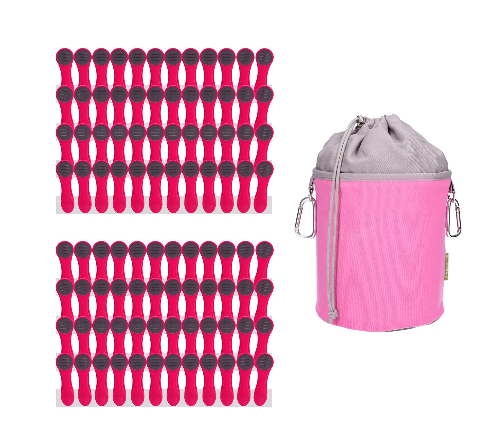 96 Clothes Pegs with Compression Spring Made of Stainless Steel, Soft Touch Pink, 1 Canvas Clothes Peg Bag Pink Grey