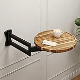 Semjar Wall Mounted Folding Table,11" Acacia Bedside Shelf Wall Mount Floating Wall Desk with 36 LBS Capacity for Small Spaces,Round Wood Tabletop with 720&deg; Rotatable Aluminum Alloy Brackets