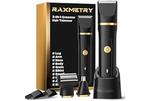 RAXMETRY Beard Trimmer for Men,Manscape 3-in-1 Electric Razor Groin Groomer,IPX7 Waterproof Wet/Dry,Versatile Body Hair Trimmer for Ball/Beard/Nose,USB Rechargeable & Nose/Shaves Head,Christmas Gifts for Men