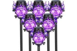 LNRYY Spooky Skulls Purple Solar Torch Lights for Halloween Decorations Outdoor, 6Pack Solar Halloween Lights Outdoor for Halloween Decor Outdoor, Halloween Decorations Outside for Yard Pathway Lawn Party