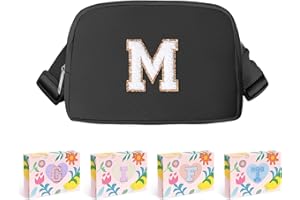 COSHAYSOO Initial Waist Fanny Pack Belt Bag Crossbody Preppy Cute Stuff for Girls Boys Age 8 9 10 11 12 Women Easter Gifts Preteen Teenager Letter Purse Bum Pouch Black M