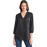 Jones New York Women's 3/4 Puff Sleeve V-Neck Satin Top