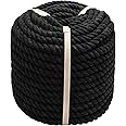 Black Rope Twisted Cotton Rope (1/2 in x 165 ft) Natural Cotton Rope for Crafts,Railings, Hammock, Decorating