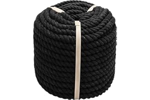 VEIZEDD Black Rope Twisted Cotton Rope (1/2 in x 165 ft) Natural Cotton Rope for Crafts,Railings, Hammock, Decorating