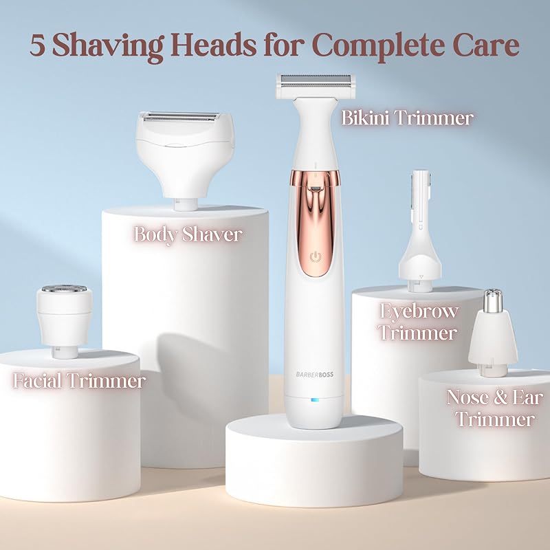 Rasoio elettrico donna 5 in 1, Kit epilazione ricaricabile, Rasoio per donna per corpo, bikini, viso, naso e sopracciglia, Rasoi donna senza fili Wet & Dry, Epilatore per viso, QR-8005