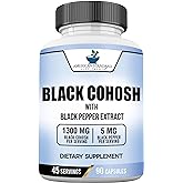 American Standard Supplements Black Cohosh 1300mg Per Serving with Black Pepper Fruit Extract - Vegan, Gluten Free, Non-GMO, 90 Capsules, 45 Servings