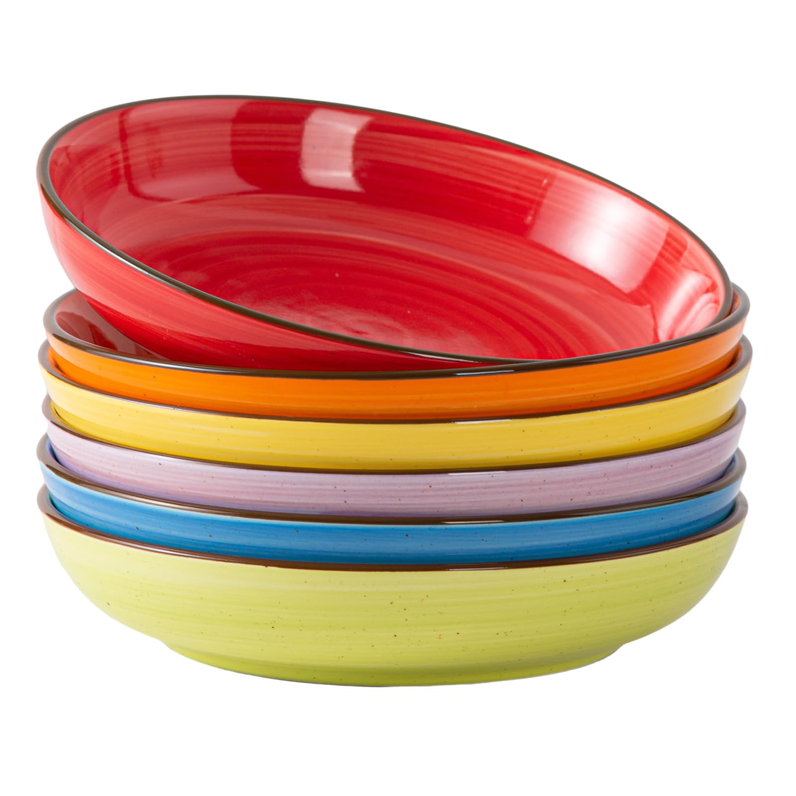 Y YHY Pasta Bowls Set of 6, 30 oz Ceramic Shallow Bowls, Serving Bowls Pasta Plates and Salad Bowls, Microwave & Dishwasher Safe Soup Bowls, Assorted Colors Christmas Day Gift Image
