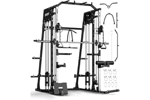 Heavy-Duty Smith Machine Power Cage, 2200LBS Capacity Multifunctional Home Gym with Squat Rack, LAT Pulldown, Cable System, L