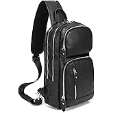 LANNSYNE Full Grain Leather Sling Bag For Men Crossbody Chest Daypack fits 10.5" iPad