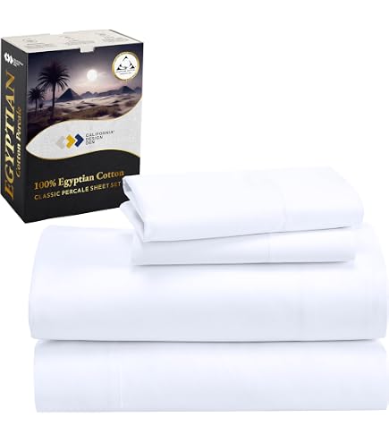 Percale Cotton Fitted Sheet – 500 Thread Count 100% Giza Egyptian Cotton, Full Size, 22" Deep Pocket, Cooling & Breathable