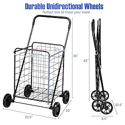 COSTWAY Folding Shopping Cart, Heavy Duty Grocery
