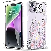 YOYORI for iPhone 14 Case,[3 in 1] with Screen Protector & Camera Lens Protector, Flower Pattern Design,Clear Soft Shockproof Slim Floral Phone Cover for Women Girls 2022 6.1" (Blooming Flowerets)