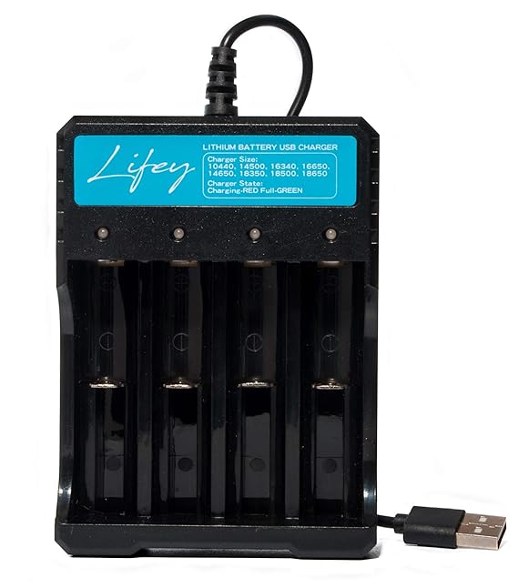 Lifey Li-ion Battery Charger, Smart Universal 3.7v Lithium ion Rechargeable Battery Charger (4 Ports)