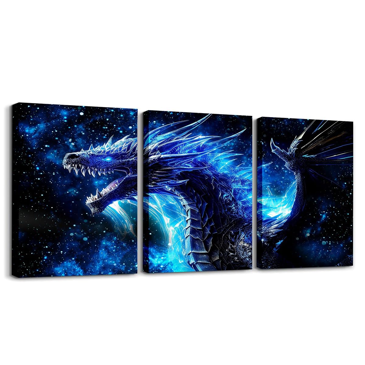 Loussiesd Boys Girls Dragon Canvas Wall Art for Living Room Bedroom Galaxy Picture Wall Decor Kids Wildlife Animals Wall Painting Outer Space Bathroom Wall Art for Home Decor 40X30cm 3Pcs