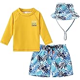 Toddlers Baby Boys' 3-Piece Swimsuit Trunk Rashguard Set and Sun Hat Swimwear Bathing Suit UPF 50+
