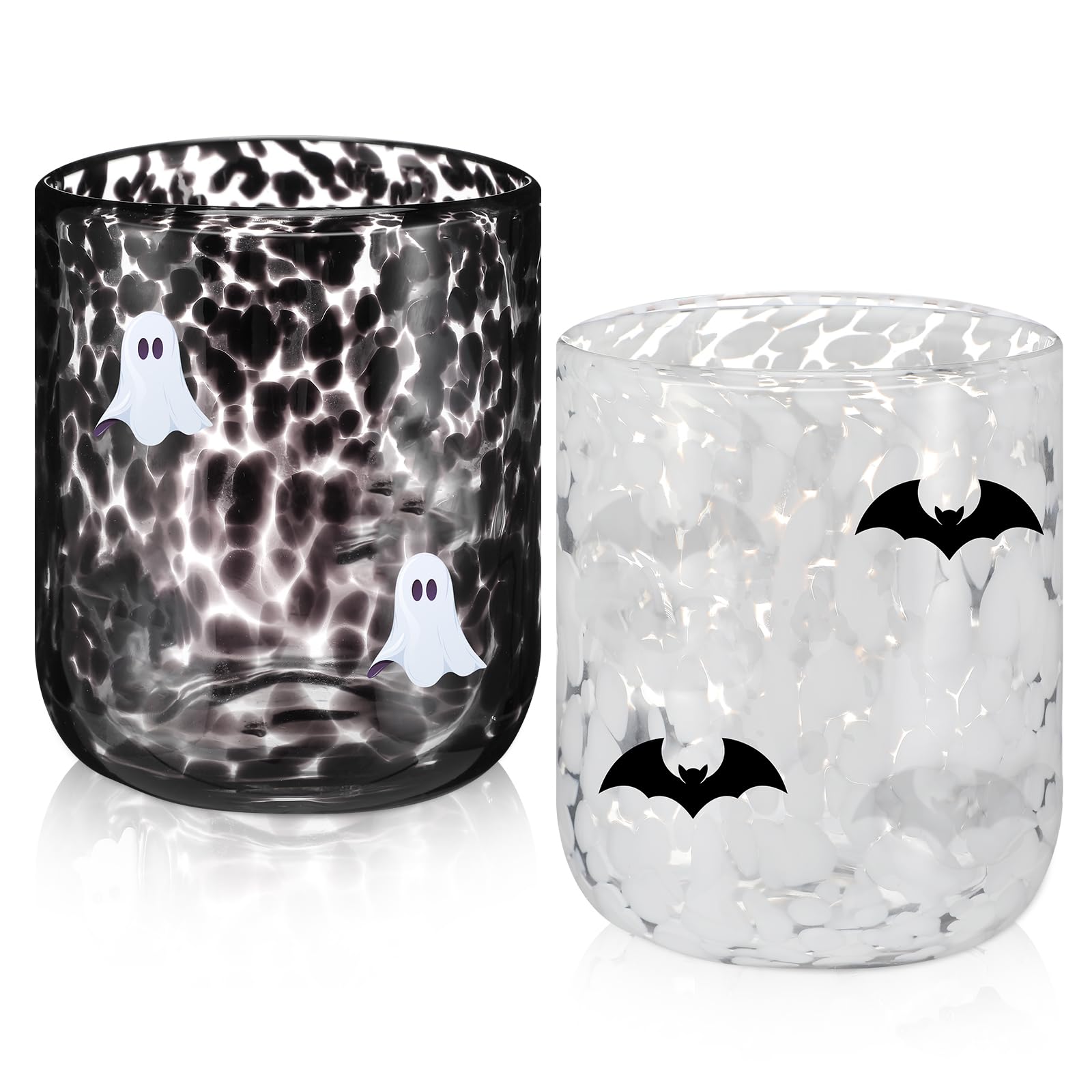 Photo 1 of Funnymoom 2 Pcs Icon Glass Cups - 16 oz Cute Icon Juice Glass Double Old Fashioned Hand Blown Drinking Cups for Holiday Party Home Decor Lovely Gifts(Halloween Style)