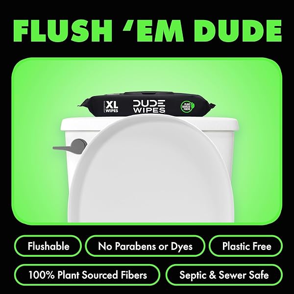 DUDE WIPES – FLUSHABLE WIPES – 6 PACK, 288 WIPES – HERBAL RELIEF EXTRA-LARGE WET WIPES – WITCH HAZEL & GERANIUM ESSENTIAL OILS – SEPTIC AND SEWER SAFE BUTT WIPES FOR ADULTS