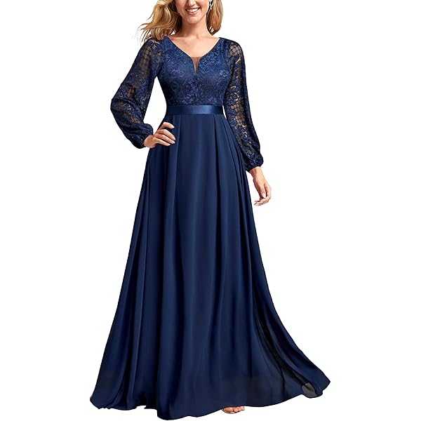 Amazon.com: GaoLeAve Evening Dresses Waisted V-Neck Long Sleeve Sequins  Floor-Length Chiffon Navy Blue Bridesmaid Dress-Black-4 : Clothing, Shoes &  Jewelry