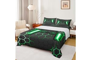 Game Bed Sheets for Boys,Gaming Sheet Set Twin,Kids Gamer Flat Sheet Neon Lights Gamepad Fitted Sheet for Teen Men Bedroom,Ge