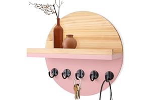 Gurfuy Pink Key Holder for Wall with Shelf - Wood Mail Organizer and Rack with Shelf Hooks Wall Mounted for Entryway Decor Magazines Letter Storage Farmhouse Living Room Bedroom Doorway