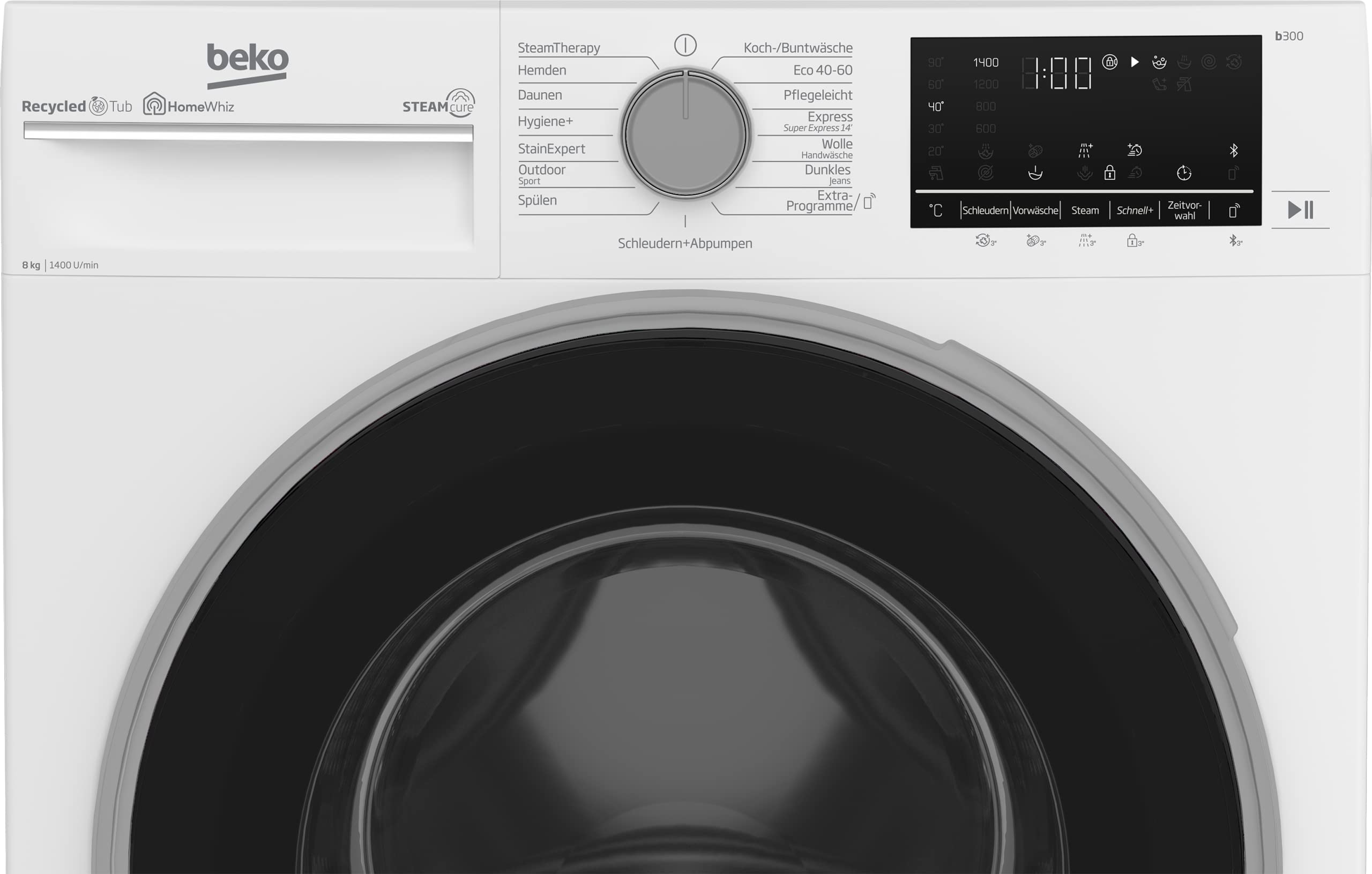 Beko B5WFU584135W Waschvollautomat, 8kg, Waschmaschine, Restzeitanzeige und Schleuderwahl, 1400 U/min, SteamCure Dampffunktion, allergikergeeignet, AquaWave Schontrommel, Bluetooth-Steuerung, Weiß 8