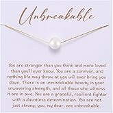 Unbreakable Strength Pearl Necklace for Her, Encouragement Cancer Survivor Recovery Gifts, Tough Times Gifts, Get Well Soon Gift for Divorcees Warriors Badass Women, Cheer Up Gift