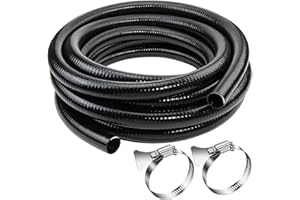 DONIKS Flexible PVC Pipe1.5" Dia Black PVC Pipe,1.5" x25 feet Pool Hose,Spa Hose Tubing for Koi Ponds, Pond Tubing,Irrigation and Water Gardens,With 2PCS Stainless Steel Clamps