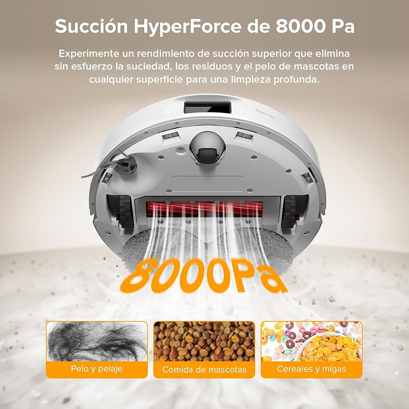 roborock QV 35A set Robot Vacuum Cleaner, sucção de 8000Pa, duas esfregonas rotativas de elevação, escovas anti-emaranhado, tecnologia reativa para evitar obstáculos, navegação e mapeamento, Branco