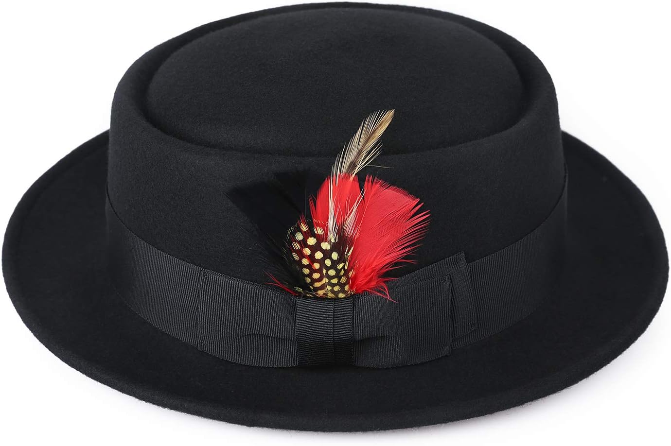 Deevoov Men Fedora Hats with Feather Australia Wool Felt Pork Pie Trilby Hat Heisenberg
