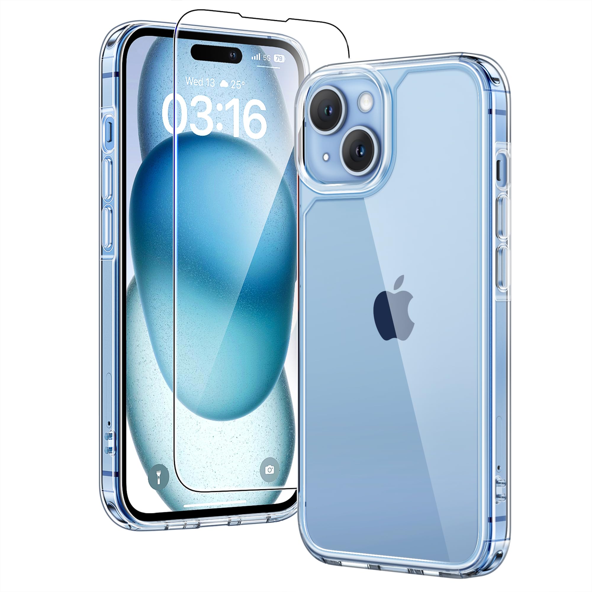 TAURI Clear for iPhone 15 Plus Case, and HD Screen Protector, [Not-Yellowing] [12 FT Grade Protection] Shockproof Phone Case for iPhone 15 Plus 6.7 inch